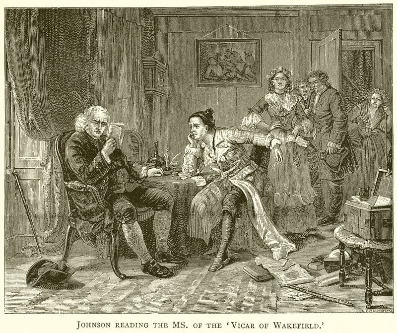 Johnson læser Ms. of the Vicar of Wakefield af English School