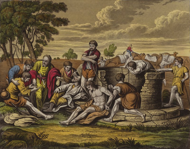 Joseph sælges til Egypten (Color Litho) af English School