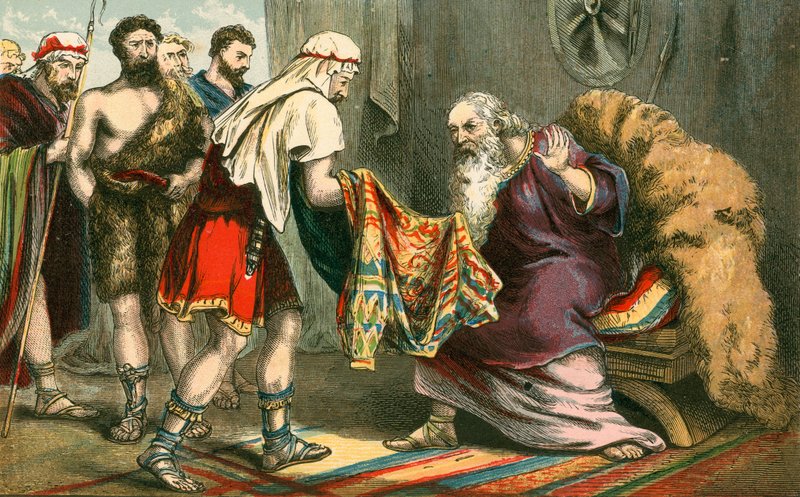Josefs frakke i mange farver bragte til hans far, Jakob af English School