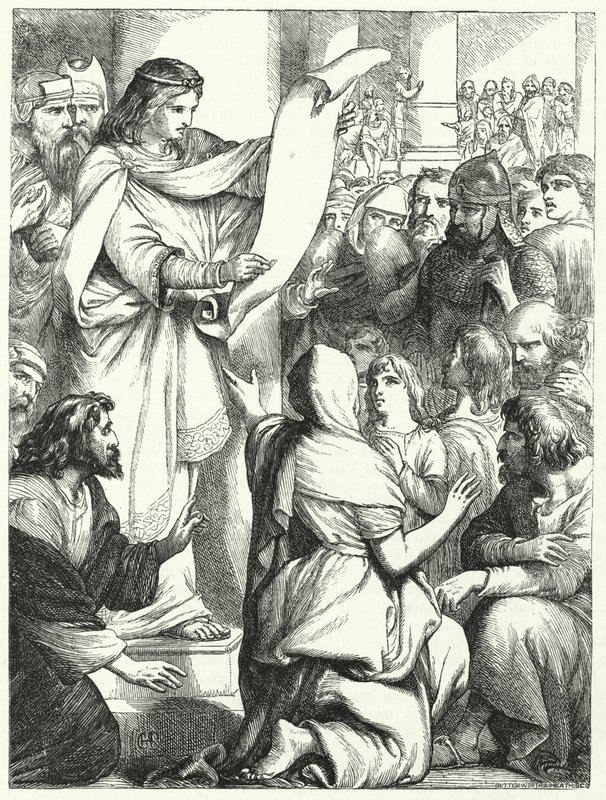 Josias, Judas konge, læser loven for folket (gravering) af English School