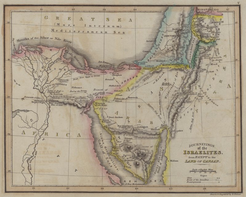 Israelitternes rejser fra Ægypten til Kanaans land (farvestik) af English School