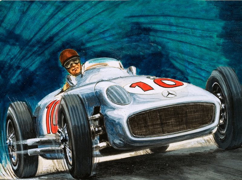 Juan Manuel Fangio kører en Mercedes-Benz af English School