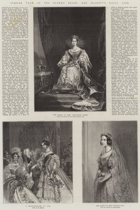 Jubilæumsåret for dronningens regeringstid, hendes majestæts tidlige liv (gravering) af English School