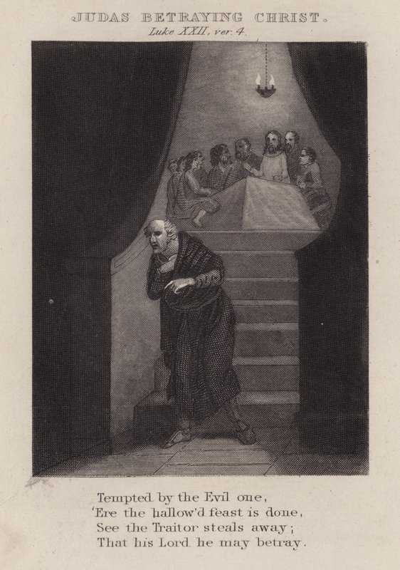 Judas forråder Kristus, Lukas XXII, ver 4 (gravering) af English School