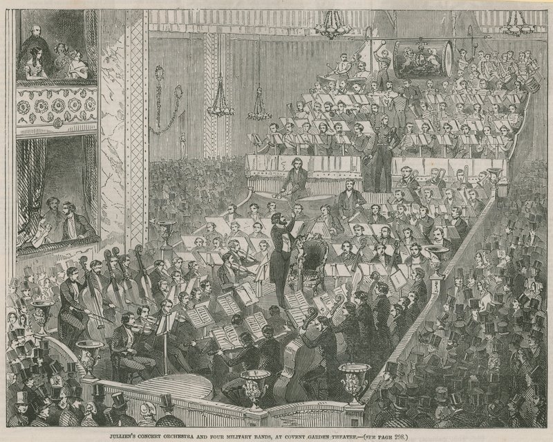 Julliens koncertorkester og fire militærbands på Covent Garden Theatre af English School