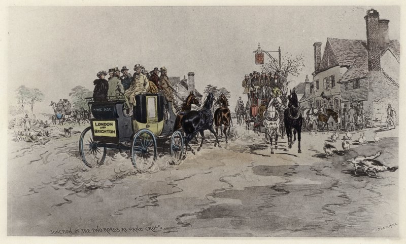 Junction of the Two Roads at Hand Cross (farve litho) af English School