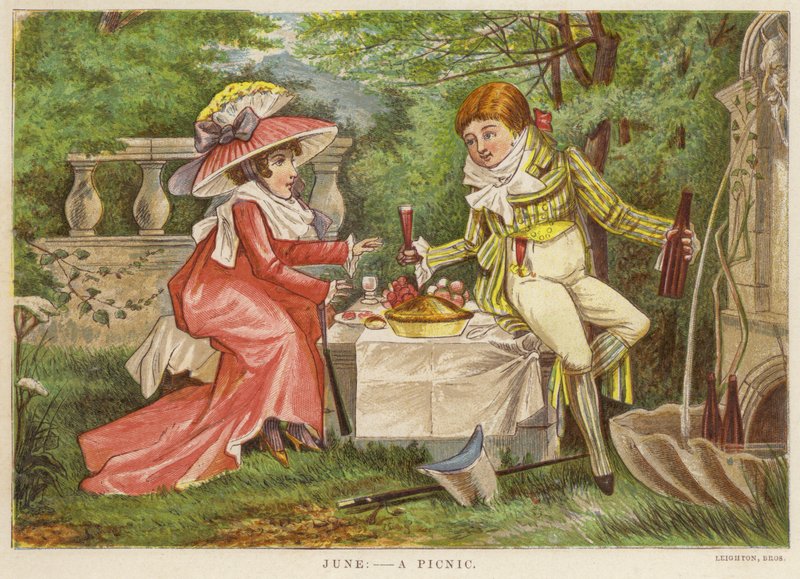 juni: en picnic (farve litho) af English School