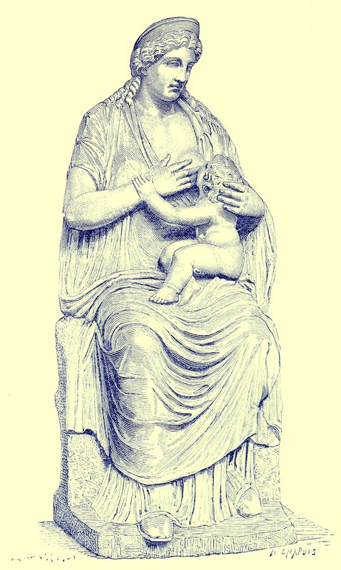 Juno, der ammer spædbarnet Hercules, statue i Vatikanet, illustration fra History of Rome af Victor Duruy, udgivet 1884 (digitalt forbedret billede) af English School