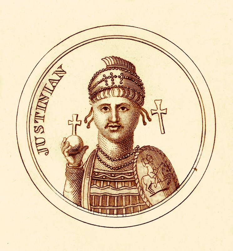 Justinian, illustration fra The Universal Historical Dictionary af George Crabb, udgivet 1825 (digitalt forbedret billede) af English School