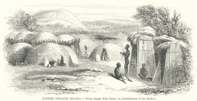 Kaffre Village, Kraal (engraving) af English School