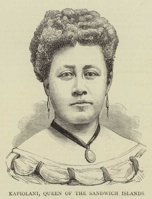 Kapiolani, dronning af Sandwichøerne (gravering) af English School
