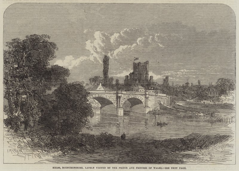 Kelso, Roxburghshire, for nylig besøgt af prinsen og prinsessen af Wales (gravering) af English School