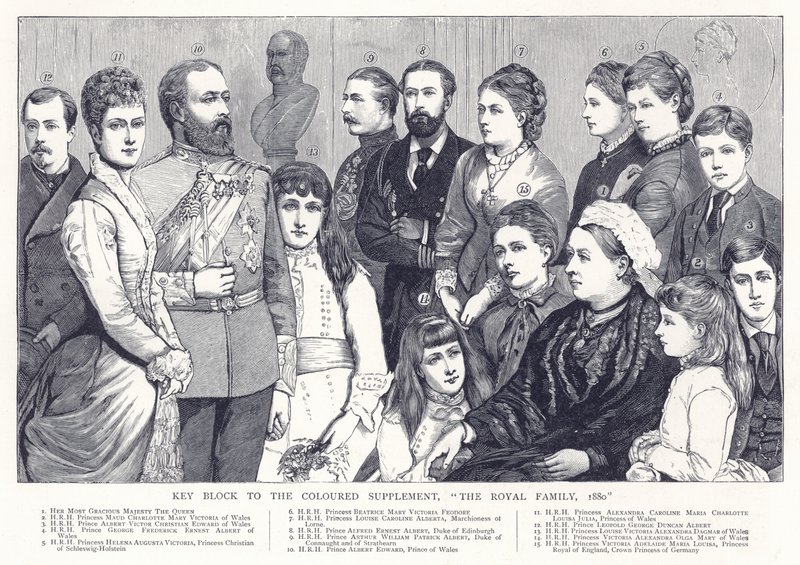 Nøgleblok til det farvede supplement, Kongefamilien, 1880 af English School