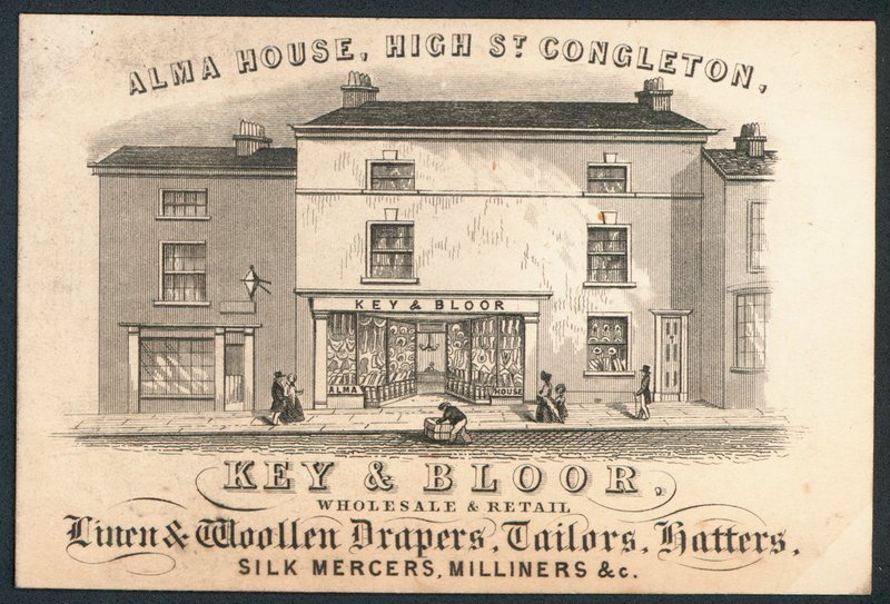 Key and Bloor, engros- og detailhandel med linned og uldne draperinger, skræddere, hattemagere, silke mercers, fræsere af English School