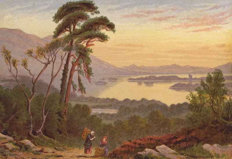 Killarney Lakes, Lower Lake (farve litho) af English School