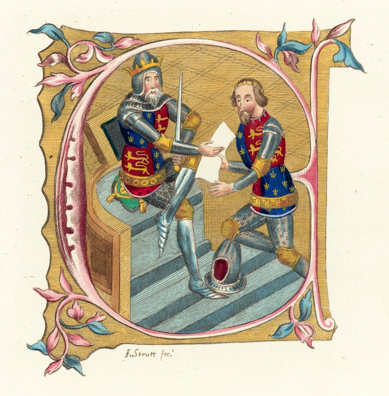 Kong Edward III og Prins Edward (farvet gravering) af English School