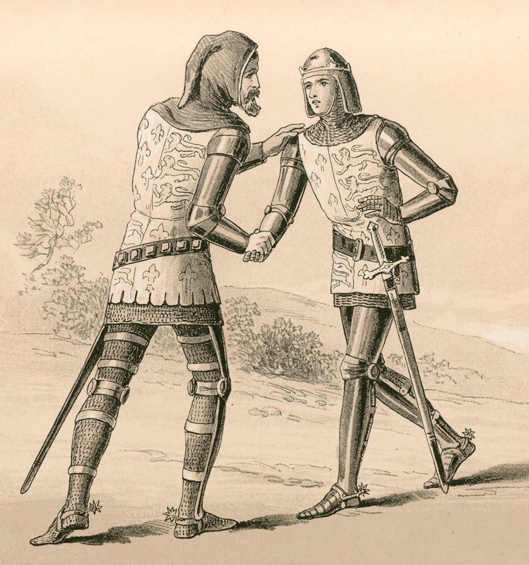 Kong Edward III hilser sin søn, den sorte prins, efter slaget ved Crecy af English School