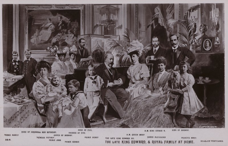 Kong Edward VII og hans familie (litho) af English School