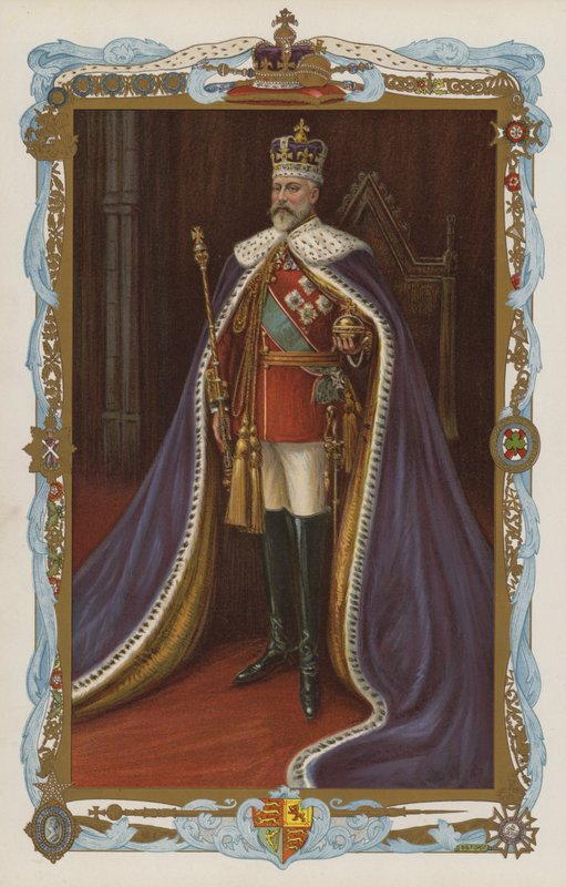 Kong Edward VII i kroningsdragt (farvelitografi) af English School