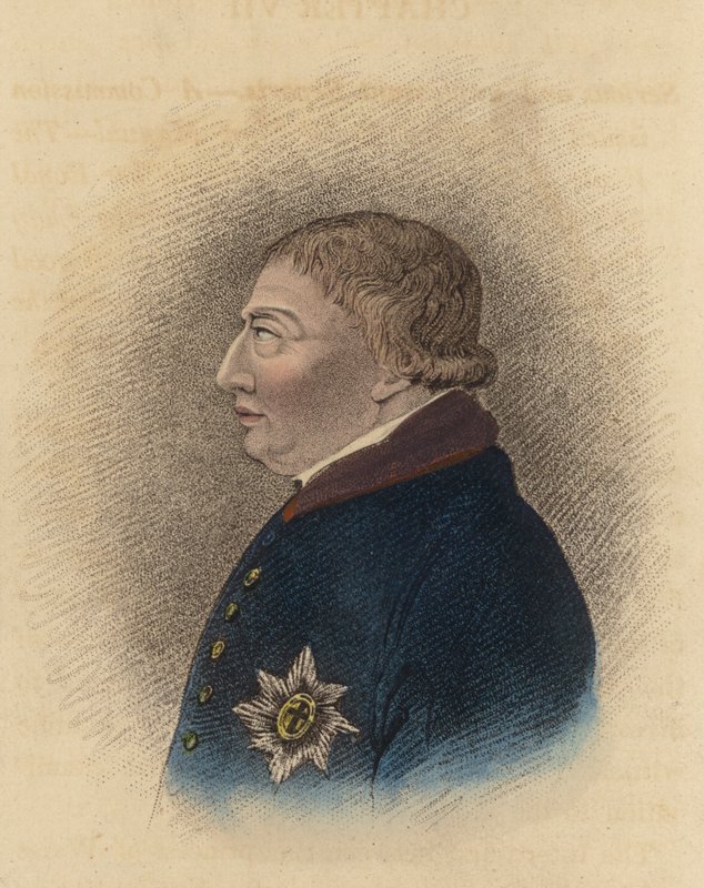 Kong George III, fra en skitse taget i Windsor under hans sygdom (farvet indgravering) af English School