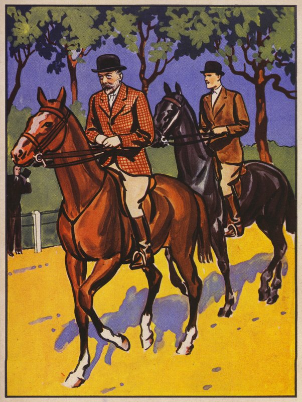 King George V rider på Rotten Row, Hyde Park, London (farve litho) af English School
