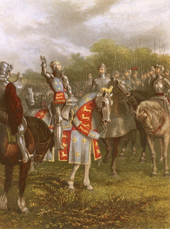 Kong Henrik V ved Agincourt af English School