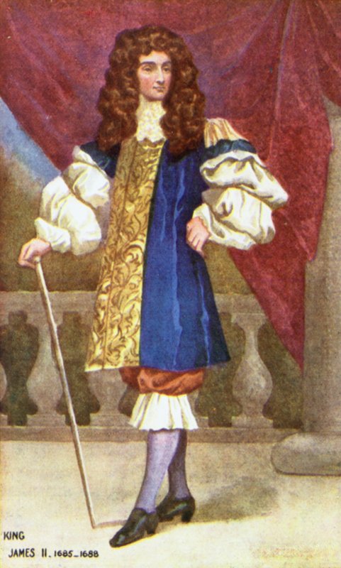 King James II (farve litho) af English School