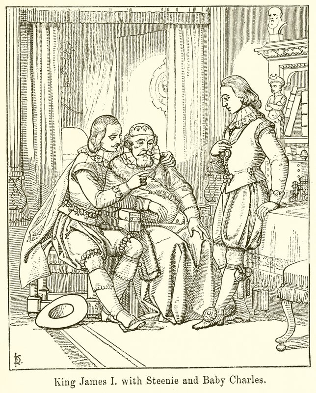 King James I med Steenie og Baby Charles af English School