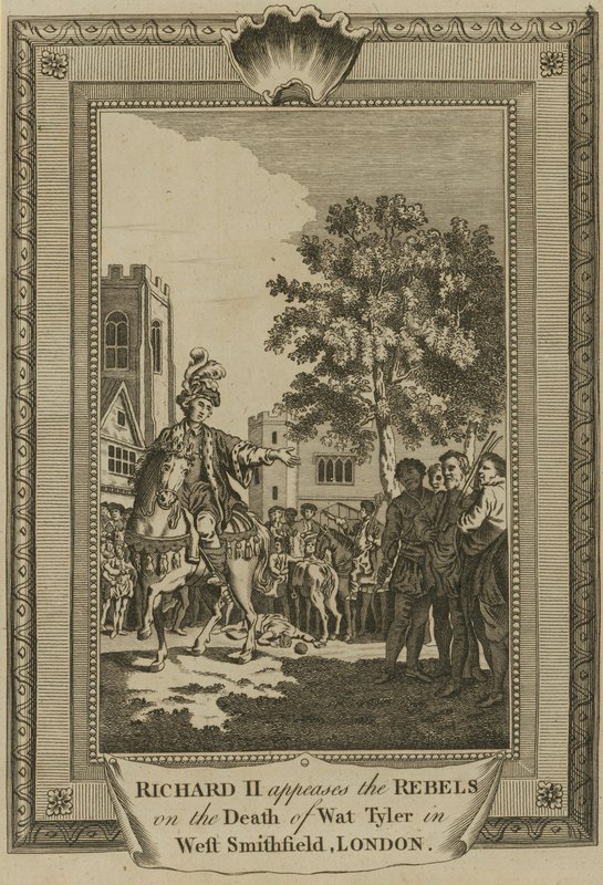 Kong Richard II formilder oprørerne efter Wat Tylers død i West Smithfield, London af English School