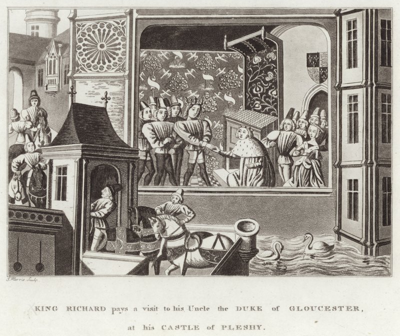 Kong Richard aflægger et besøg hos sin onkel, hertugen af Gloucester, på hans slot Pleshy af English School