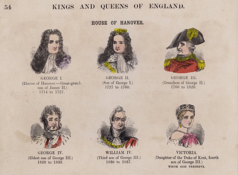 Konger og dronninger af England og deres dynastier (farvegravering) af English School