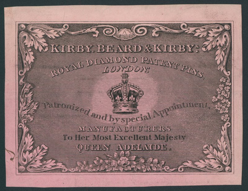 Kirby, Beard og Kirby, Royal Diamond Patent Pins, handelskort af English School