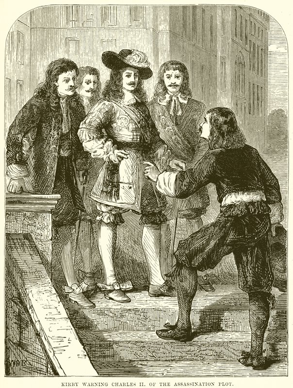 Kirby advarer Charles II om mordplanen af English School