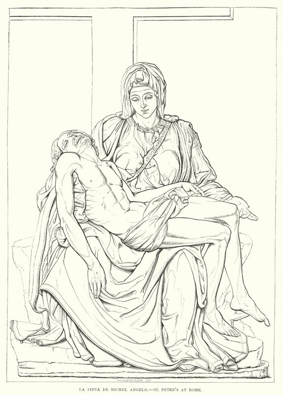 La Pieta De Michel Angelo, Peterskirken i Rom (gravering) af English School