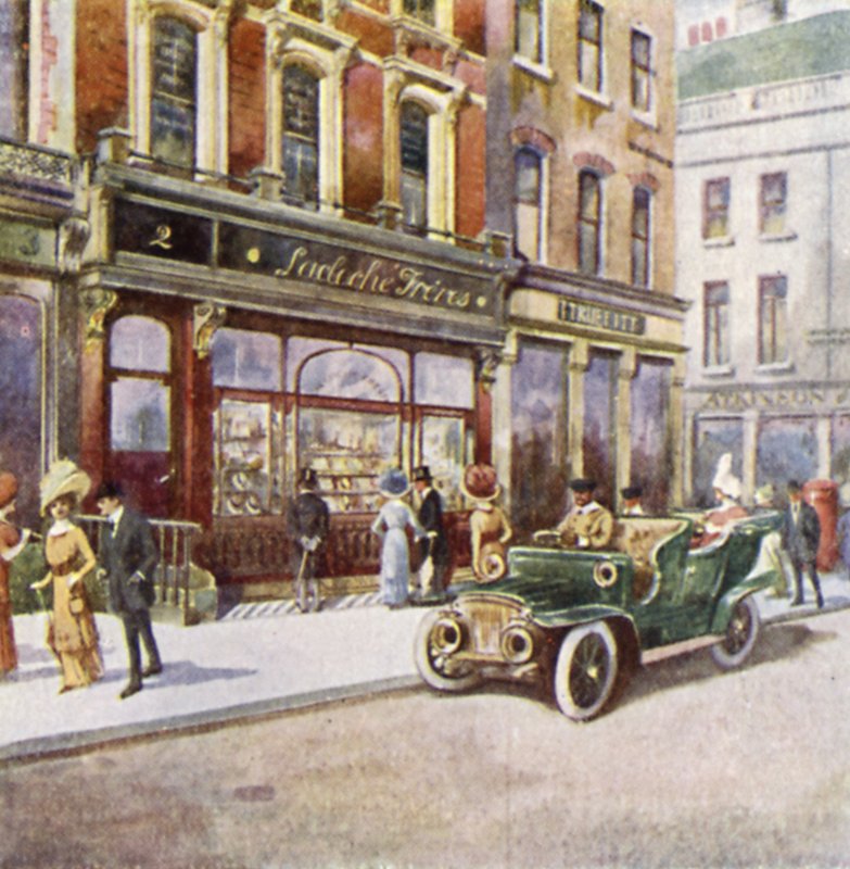 Lacloche Freres, 2 New Bond Street (farve litho) af English School