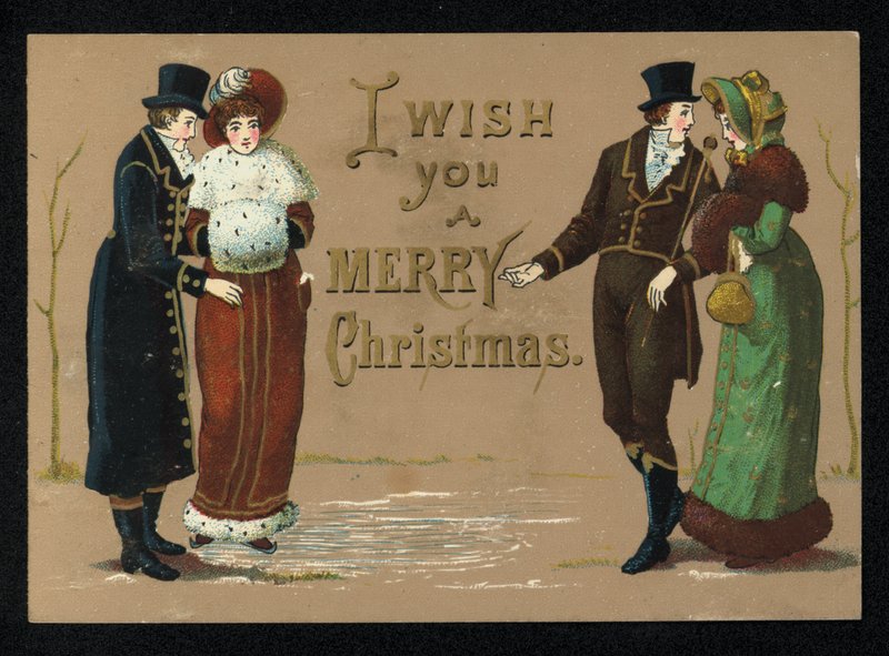 Mine damer og herrer i vintertøj, julehilsen. (chromolitho) af English School
