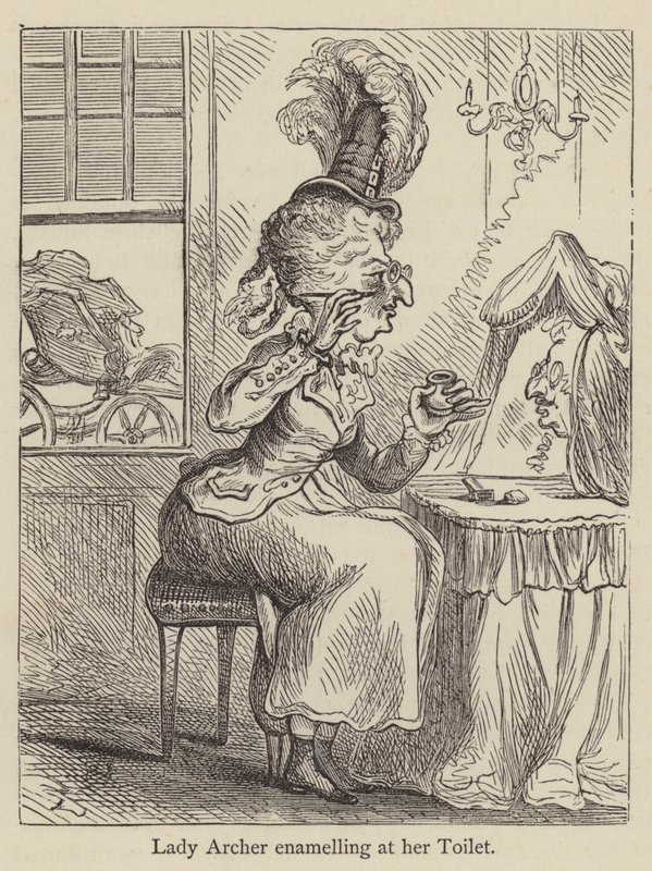 Lady Archer emaljerer på sit toilet (gravering) af English School