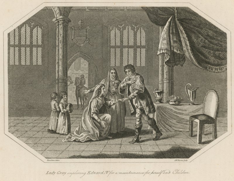 Lady Grey bønfalder kong Edward IV om en forsørgelse til sig selv og børn af English School