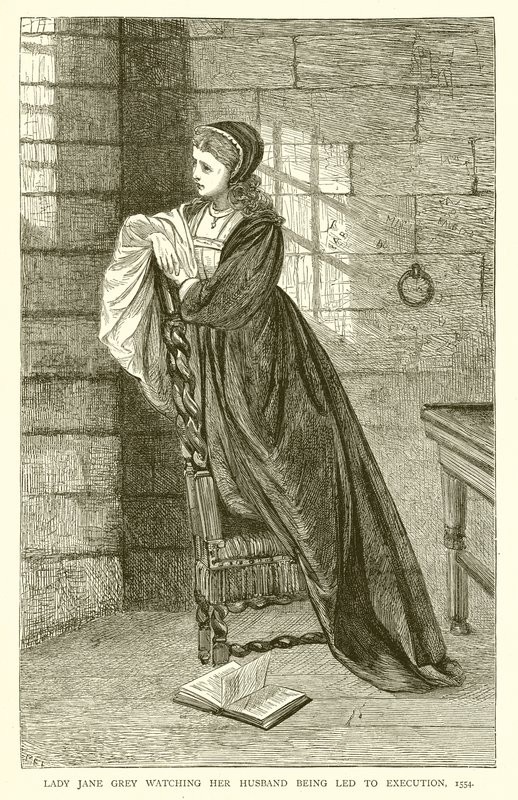 Lady Jane Gray ser sin mand blive ført til henrettelse, 1554 af English School