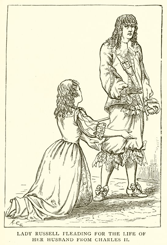 Lady Russell bønfalder for sin mands liv fra Charles II af English School