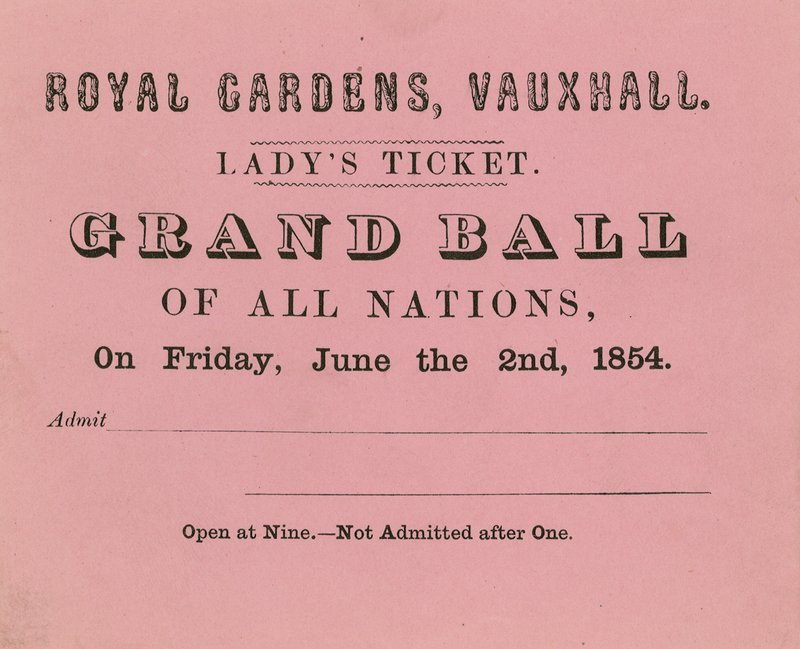 Ladys billet, Vauxhall Gardens, London, den 2. juni 1854 af English School