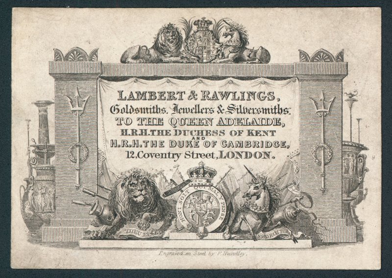 Lambert & Rawlings, guldsmede, juvelerer & sølvsmede, fagkort af English School