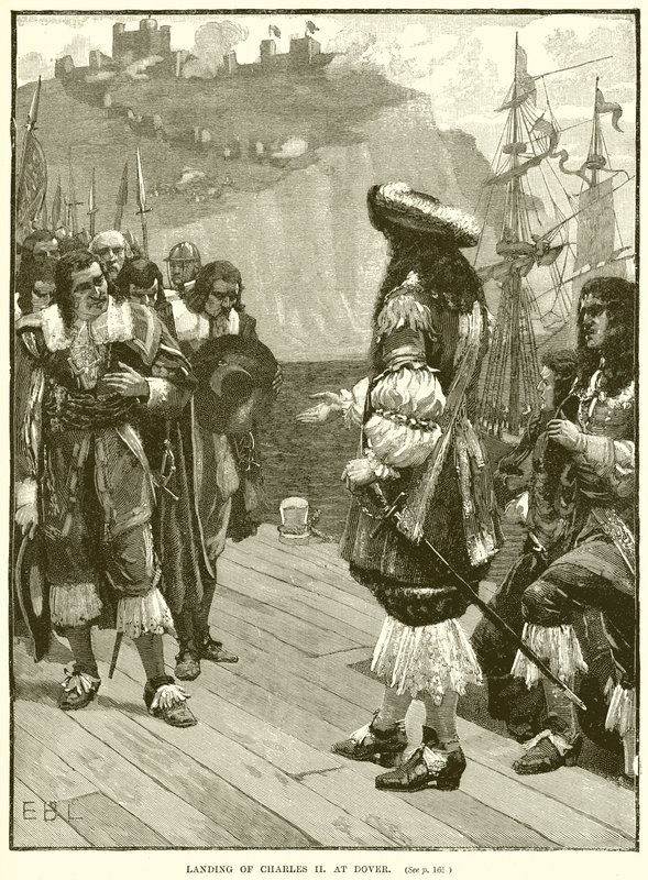 Landgang af Charles II ved Dover af English School