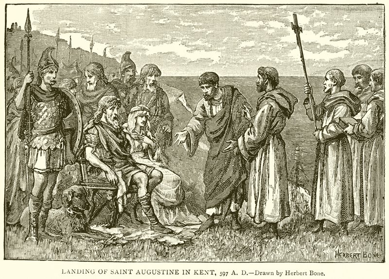 Saint Augustins landgang i Kent, 597 e.Kr. af English School