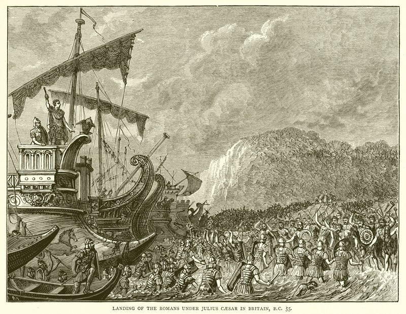 Romernes landgang under Julius Cæsar i Storbritannien, f.Kr. 55 af English School