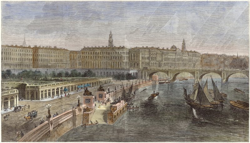 Landingstrapper og prydhaver mellem Hungerford og Waterloo Bridges af English School