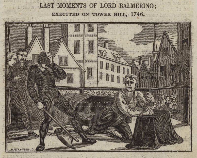 Lord Balmerinos sidste øjeblikke; henrettet på Tower Hill af English School