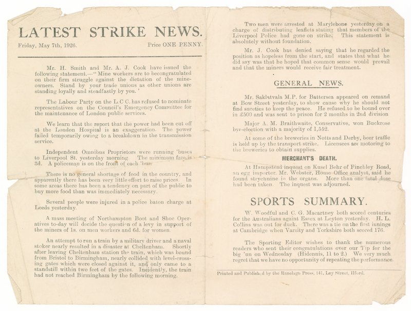 Seneste strejke nyheder, 7. maj 1926 af English School