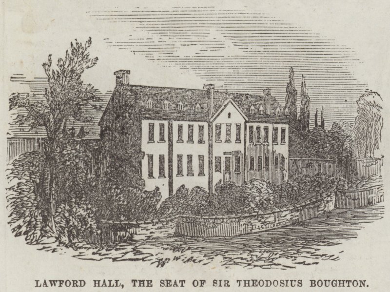 Lawford Hall, sæde for Sir Theodosius Boughton (gravering) af English School