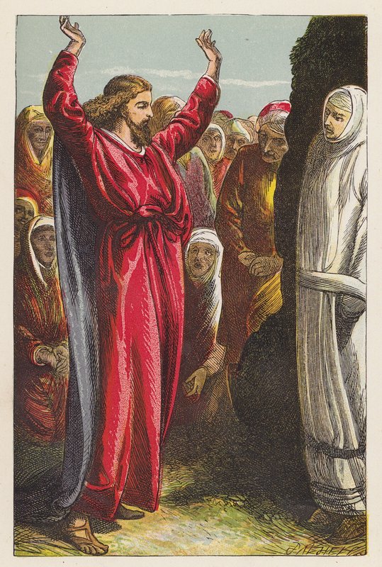 "Lazarus, kom frem!" (farvelitografi) af English School
